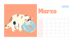 Calendario Horizontal Pets 2026 – Gatitos y perritos 🐾
